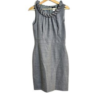 J. Crew Wool Blend Grey Pencil Dress w/ Ruffle Collar Sz 6 EUC // office //